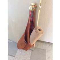 Rust cotton/linen plaid-lined shoulder yoga bag