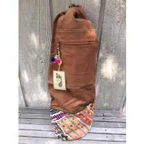 Cotton yoga mat bag with antique Indian fabric details 